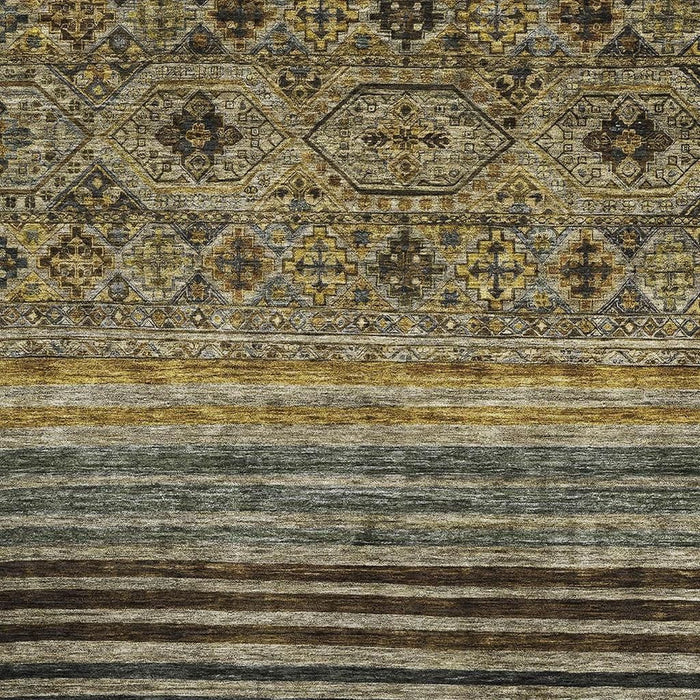 10' X 14' Striped Washable Area Rug With UV Protection (695744) - Gray / Gold / Brown