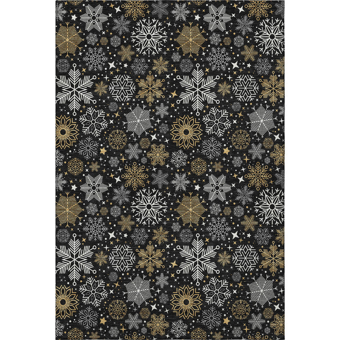 10' X 14' Abstract Geometric Washable Area Rug With UV Protection (702262) - Black / Gold / Ivory