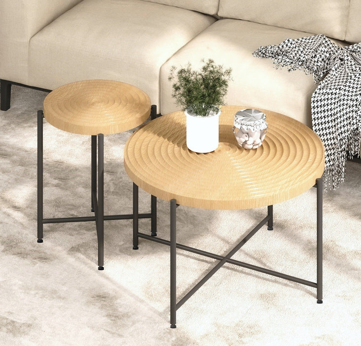 Giga coffee and end table set waterproof covers with distressed cylindrical design and classic rustic charm, set of 2.