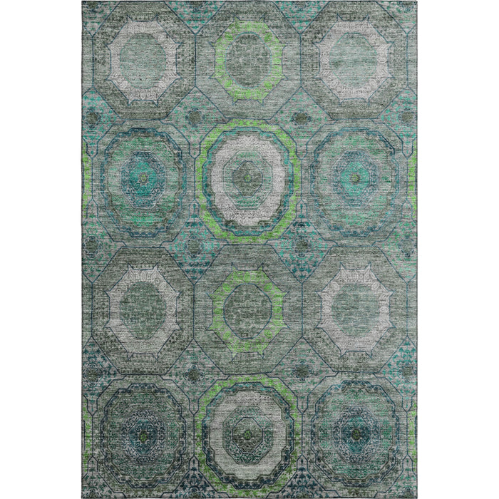 10' X 14' Geometric Washable Area Rug With UV Protection (716527) - Teal / Lime Green