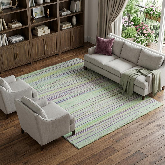 10' X 14' Striped Washable Area Rug With UV Protection (694725) - Mint Green / Lavender / Lime Green
