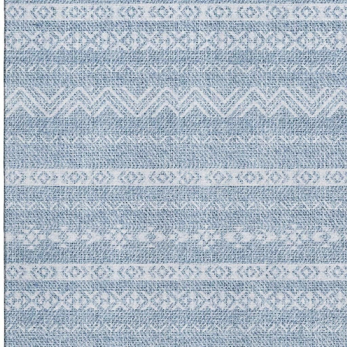 8' X 10' Southwestern Washable Area Rug Polyester With UV Protection - Blue And Ivory