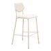 Set of four HomeRoots fabric faux leather bar height stools in light gray with sleek, modern design and metal footrests.
