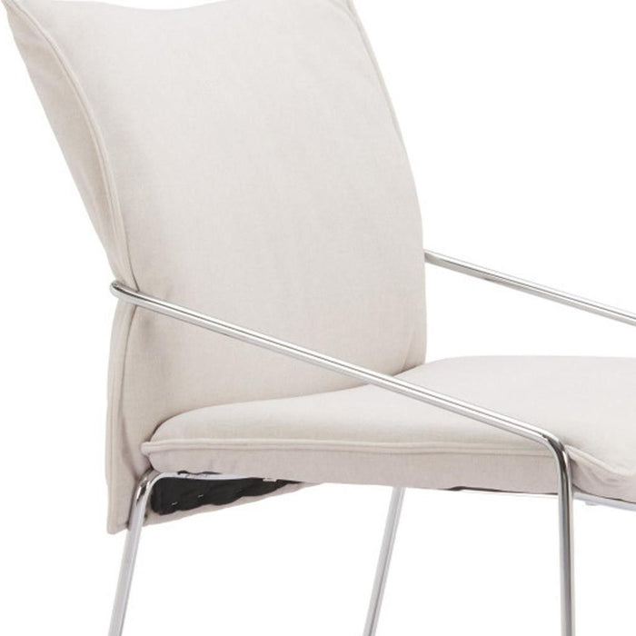 Upholstered Fabric Dining Arm Chairs (Set of 2) - White / Silver