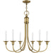 Six-light metal chandelier with shades in antiqued brass finish, featuring a dimpled, elegant design from HomeRoots.