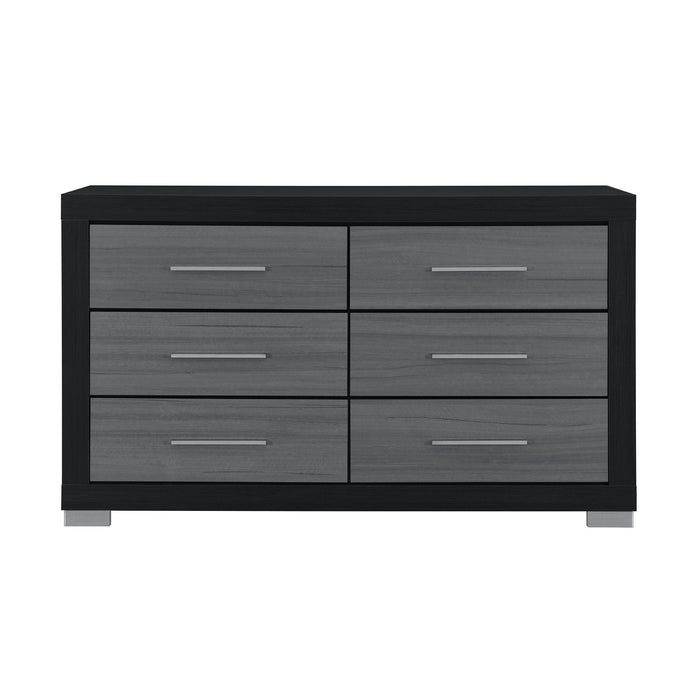 63" Wood Six Drawer Double Dresser - Black And Gray