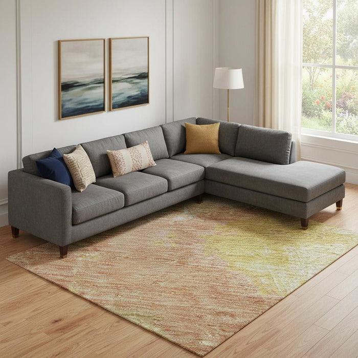10' X 14' Abstract Washable Area Rug With UV Protection (699670) - Artichoke Green / Gold / Copper