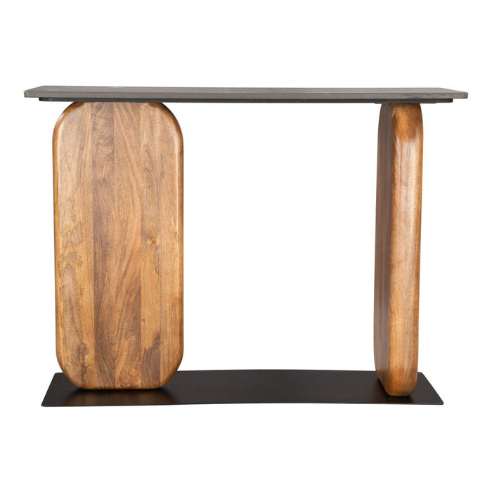 Genuine Marble And Solid Wood Console Table - Black / Brown