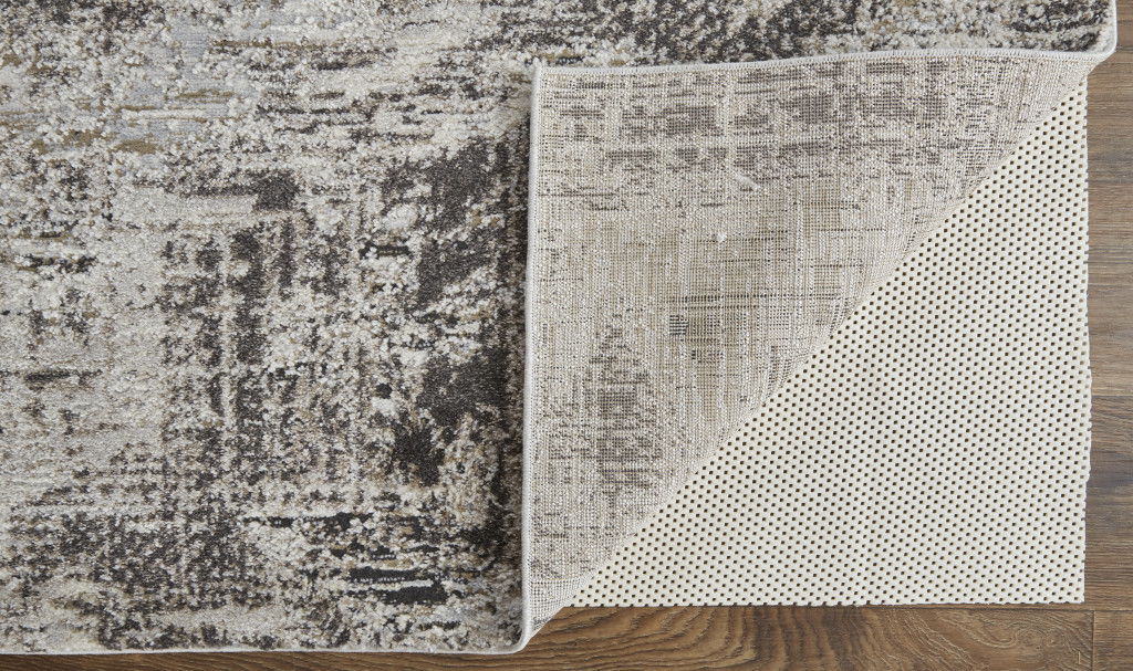 12' x 15' Abstract Power Loom Distressed Stain Resistant Area Rug - Ivory Gray And Brown
