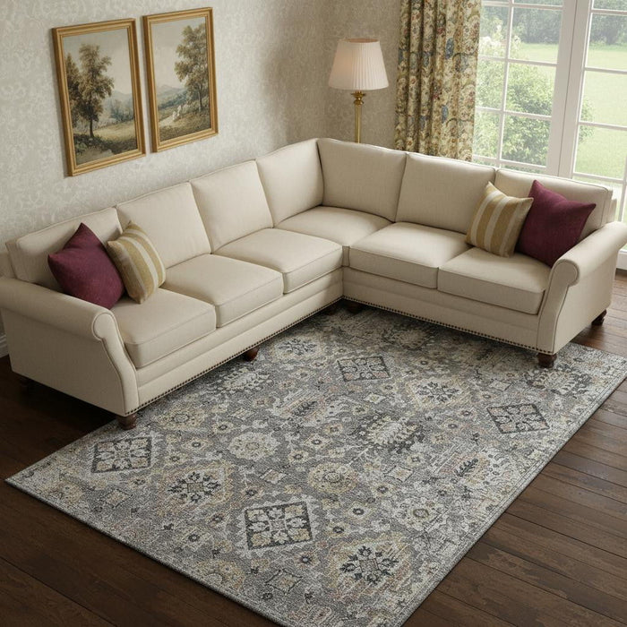 10' X 14' Oriental Washable Area Rug With UV Protection (710538) - Gray / Silver