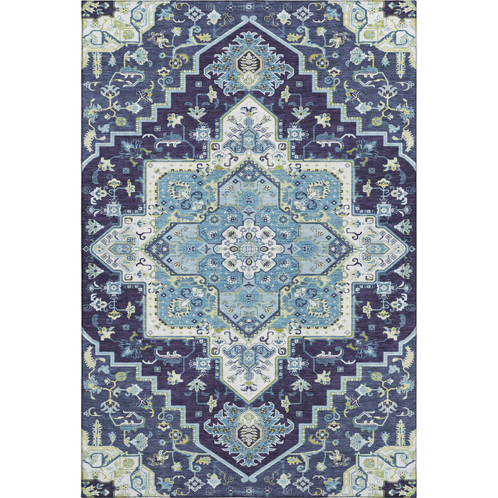 10' X 14' Oriental Washable Area Rug With UV Protection (681323) - Navy Blue / Ivory / Olive Green