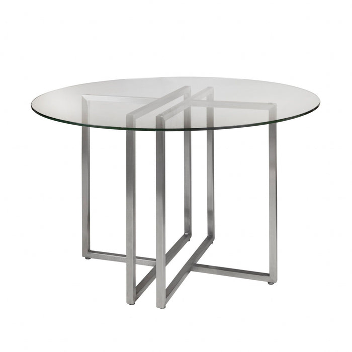 42" Rounded Glass And Metal Trestle Base Dining Table - Clear