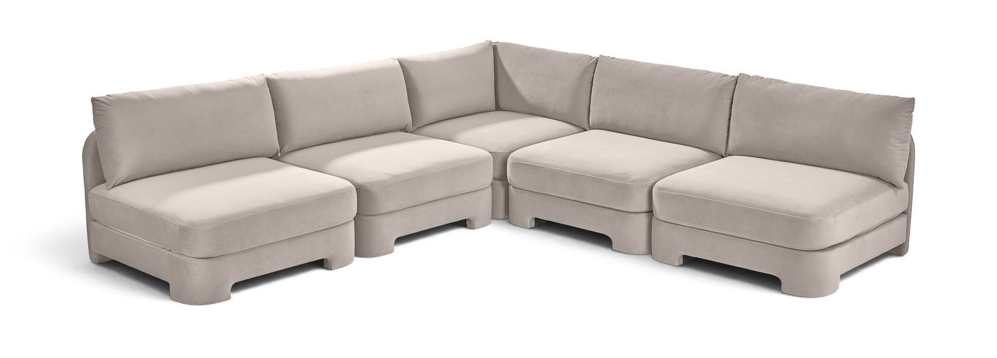 Meridian Furniture velvet upholstered 5-piece armless sectional sofa from Hammond Velvet Performance Fabric collection.