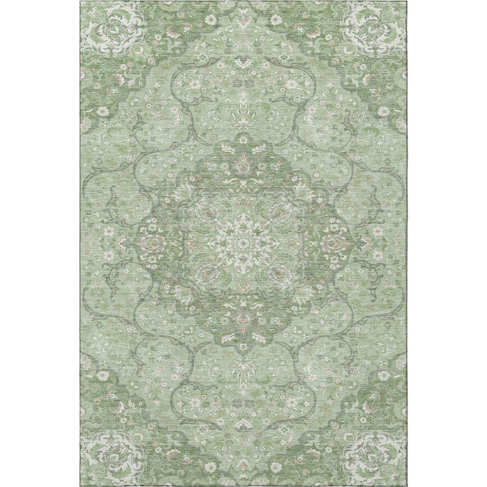 10' X 14' Medallion Washable Area Rug With UV Protection (696824) - Artichoke Green / Ivory