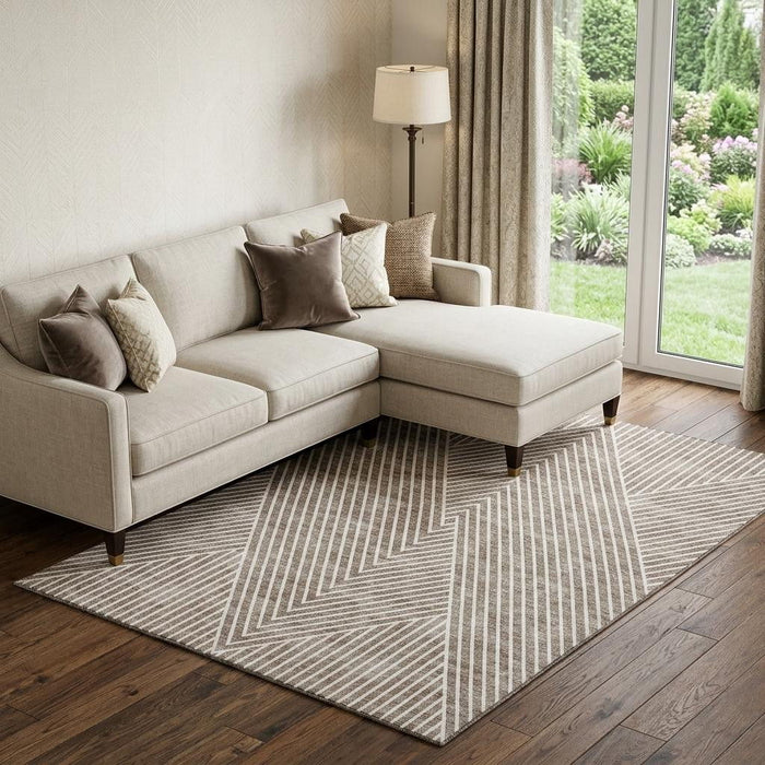 10' X 14' Geometric Washable Area Rug With UV Protection (674670) - Taupe / Ivory
