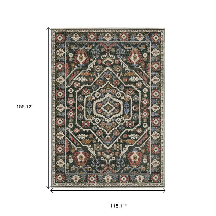10' X 13' Floral Area Rug With Fringe - Green And Pink