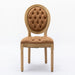 Giga French style solid wood dining chair set with antique painting, nailhead trim, and wooden legs, featuring elegant buckle decoration.