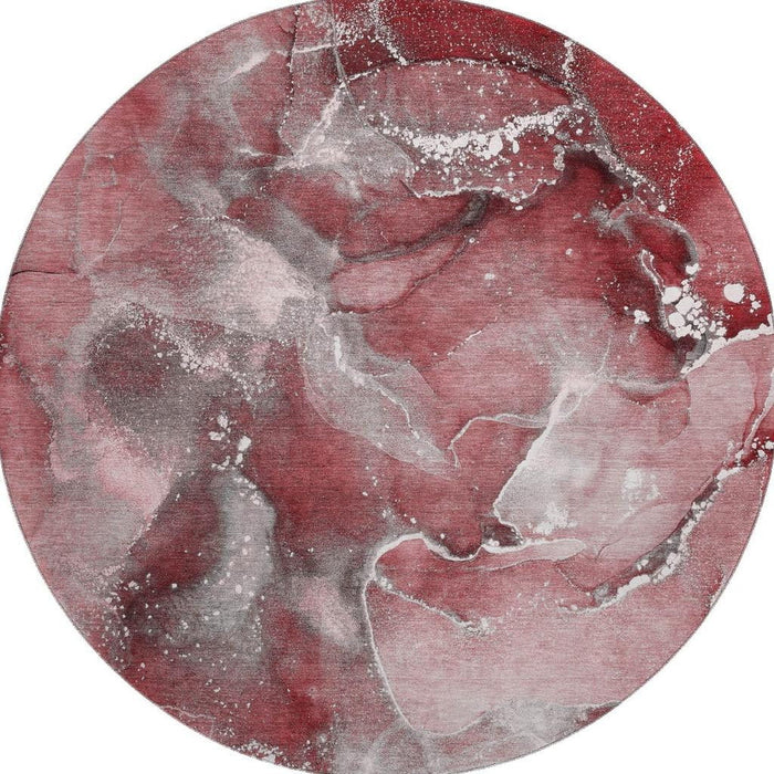 8' Abstract Washable Round Rug With UV Protection (647233) - Merlot / Ivory