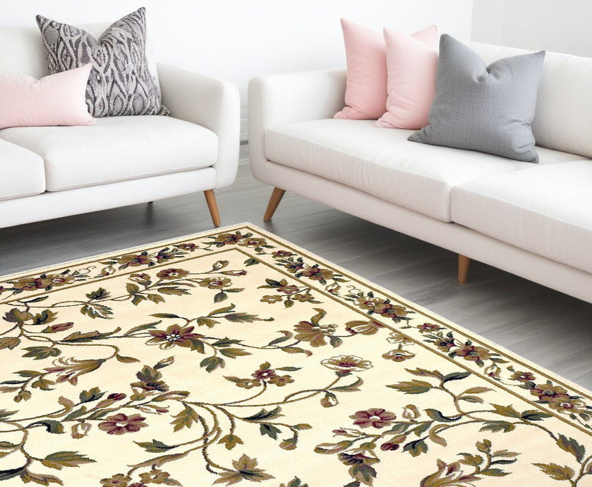 8' x 11' Machine Woven Floral Vines Indoor Area Rug - Ivory