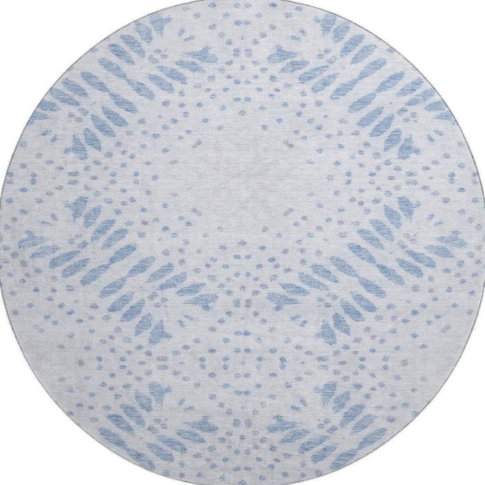 8' Floral Washable Round Rug With UV Protection - Blue / Ivory