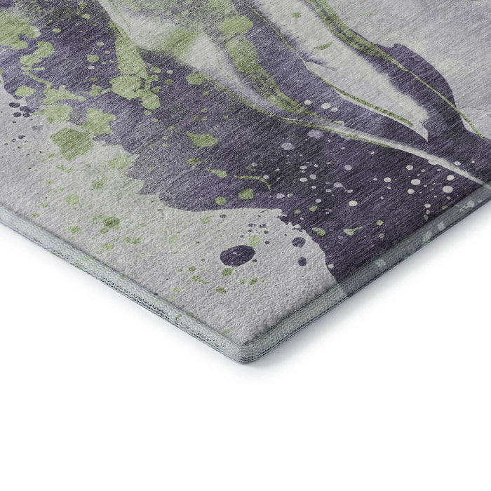 10' X 14' Abstract Washable Area Rug With UV Protection (694218) - Purple / Green / Ivory