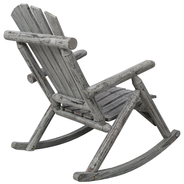 Giga durable wooden porch rocker chair made of fir log with a classic design for outdoor relaxation and comfort.