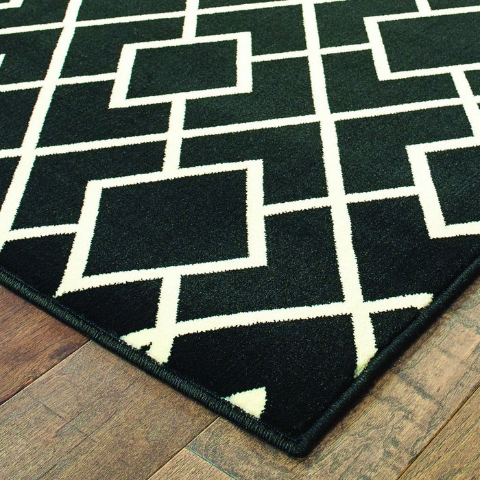 9' x 12' Machine Woven Geometric Diamonds Indoor Area Rug - Black Ivory