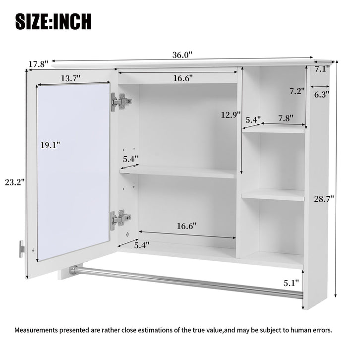 Giga modern wall-mounted medicine cabinet with mirror, adjustable shelf, soft-close door, and towel bar in a bathroom setting