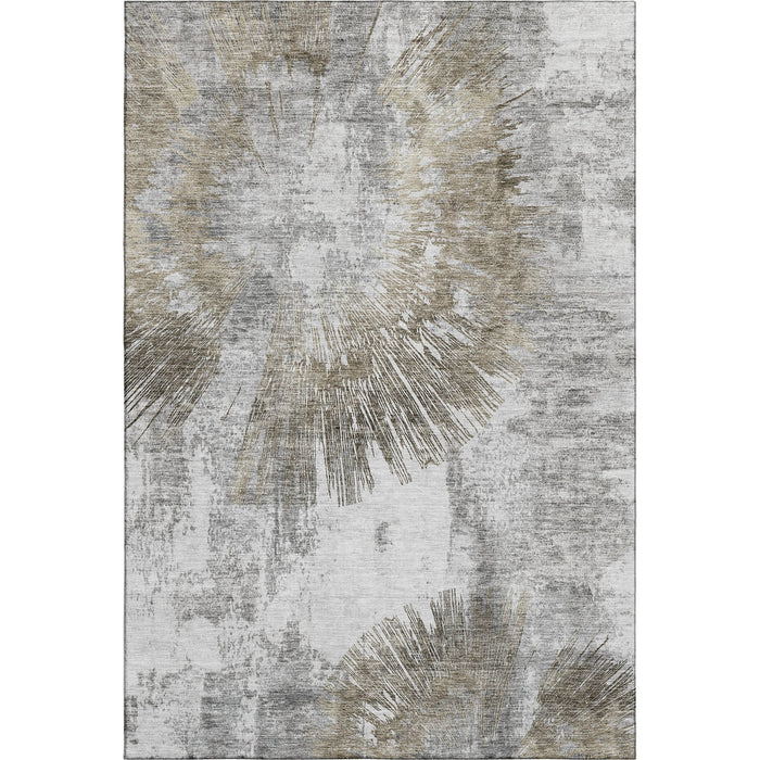 8' X 10' Abstract Washable Area Rug Polyester With UV Protection - Taupe / Gray