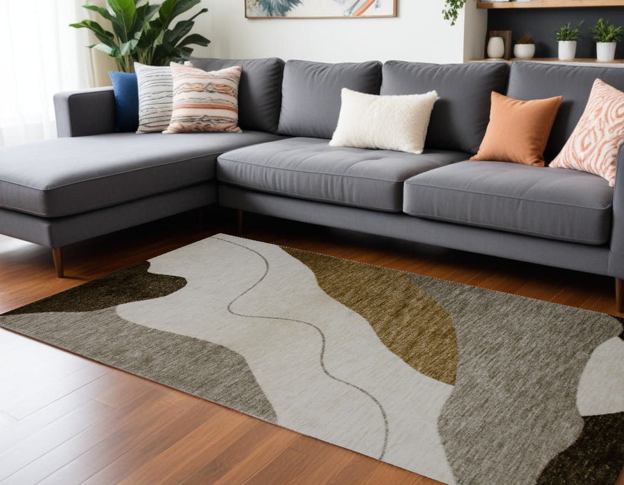 7.8' x 10.8' Abstract Power Loom Distressed Non Skid Area Rug - Beige And Brown