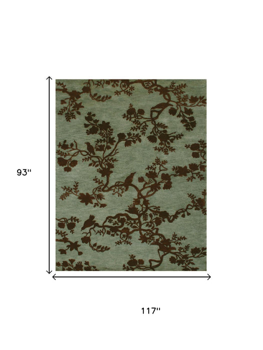 8' X 10' Wool Floral Hand Knotted Area Rug (744257) - Green / Blue / Brown