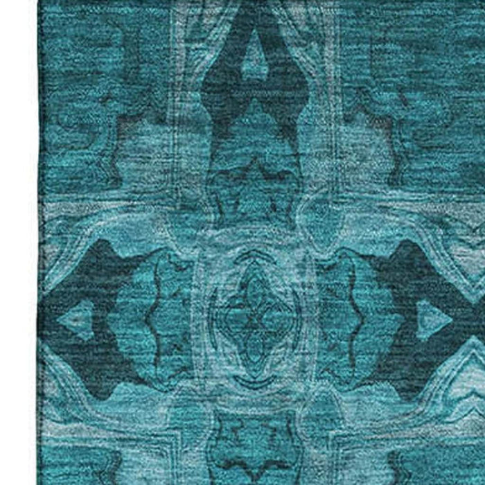 10' X 14' Floral Medallion Washable Area Rug With UV Protection (649522) - Teal / Gray