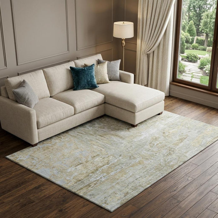 10' X 14' Abstract Washable Area Rug With UV Protection (693150) - Khaki / Silver