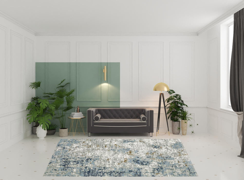 8' x 11' Abstract Power Loom Stain Resistant Area Rug - Blue Ivory Gray Brown Beige And Light Blue