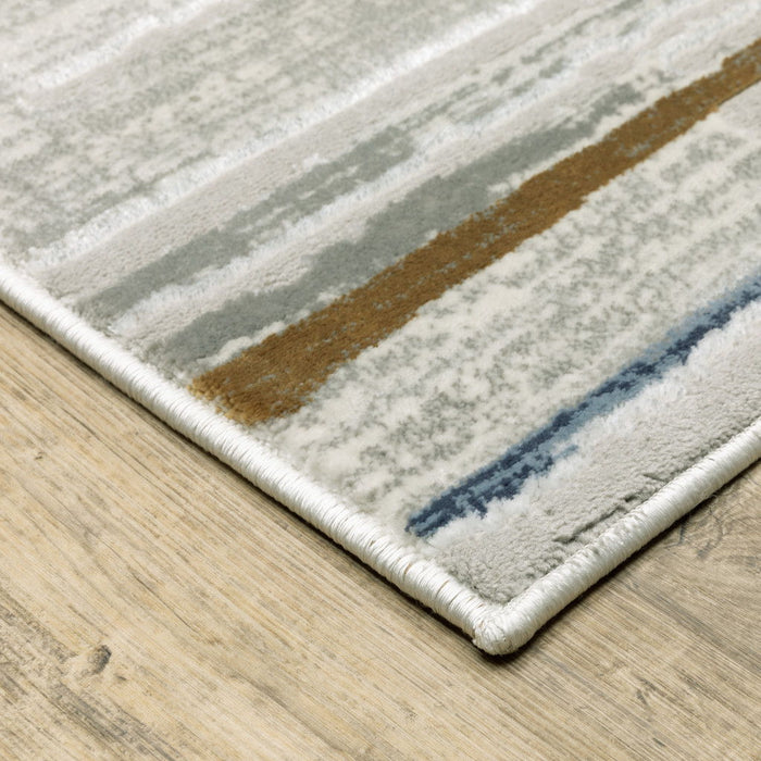 8' x 11' Abstract Power Loom Stain Resistant Area Rug - Gray Blue Ivory Brown Beige And Navy