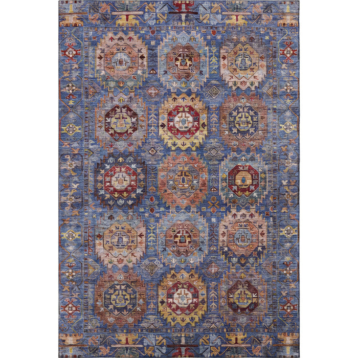 10' X 14' Medallion Washable Area Rug With UV Protection (714925) - Denim Blue / Merlot