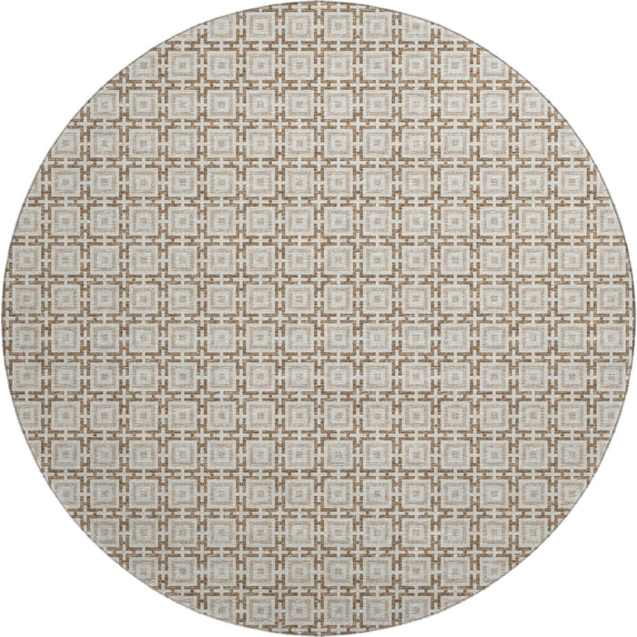 8' Geometric Washable Round Rug With UV Protection (645244) - Taupe / Beige