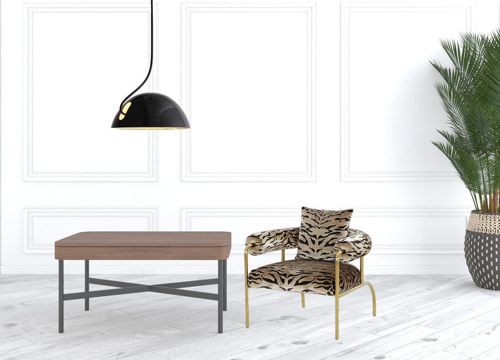100% Polyester Animal Print Arm Chair - Beige, Black And Gold