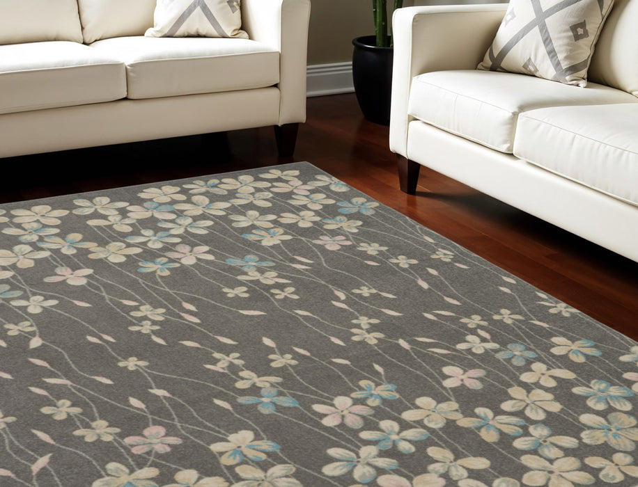 9' X 12' Floral Area Rug - Beige And Gray