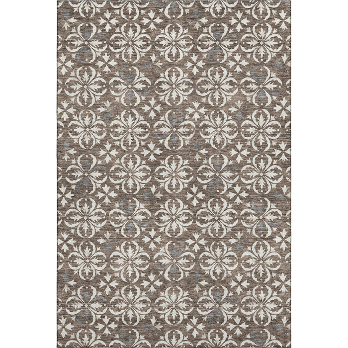 10' X 14' Floral Washable Area Rug With UV Protection (673915) - Brown / Ivory