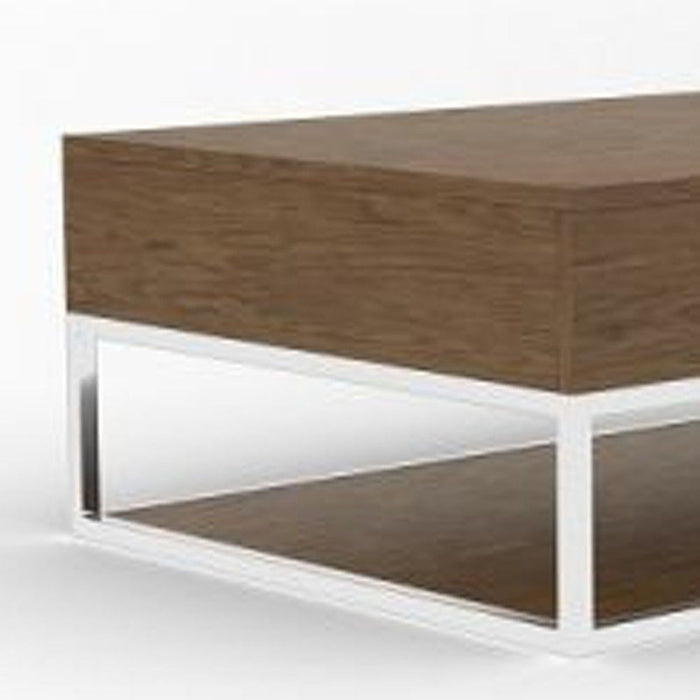 Rectangular Coffee Table With Two Drawers And Shelf - Silver And Walnut