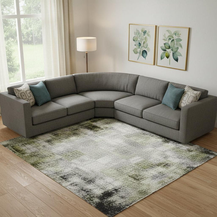 10' X 14' Abstract Washable Area Rug With UV Protection (706355) - Khaki / Blue