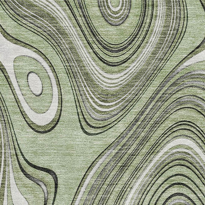 10' X 14' Geometric Washable Area Rug With UV Protection (717699) - Sage / Ivory