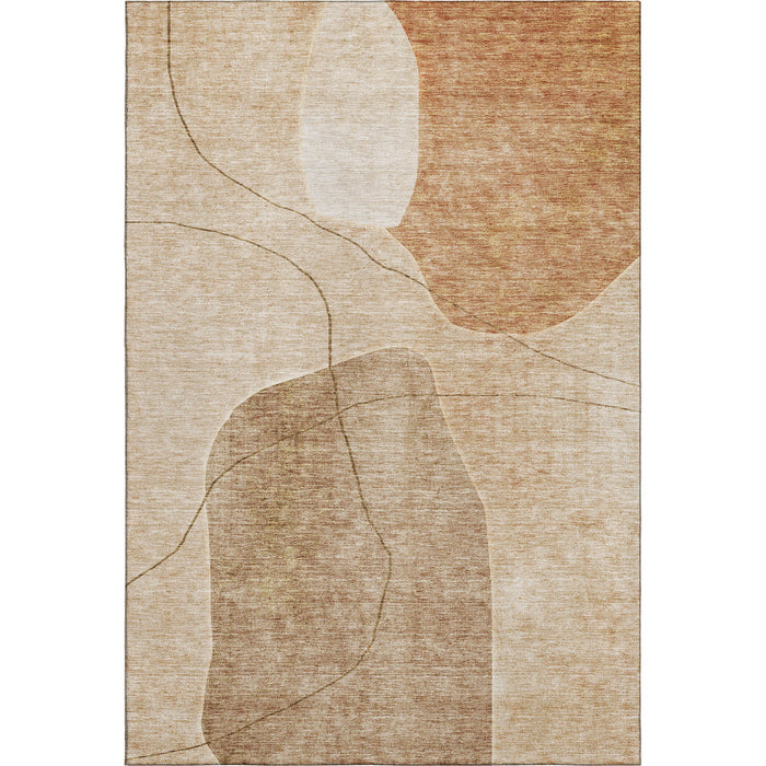 9' X 12' Abstract Washable Area Rug With UV Protection (655602) - Rust / Copper