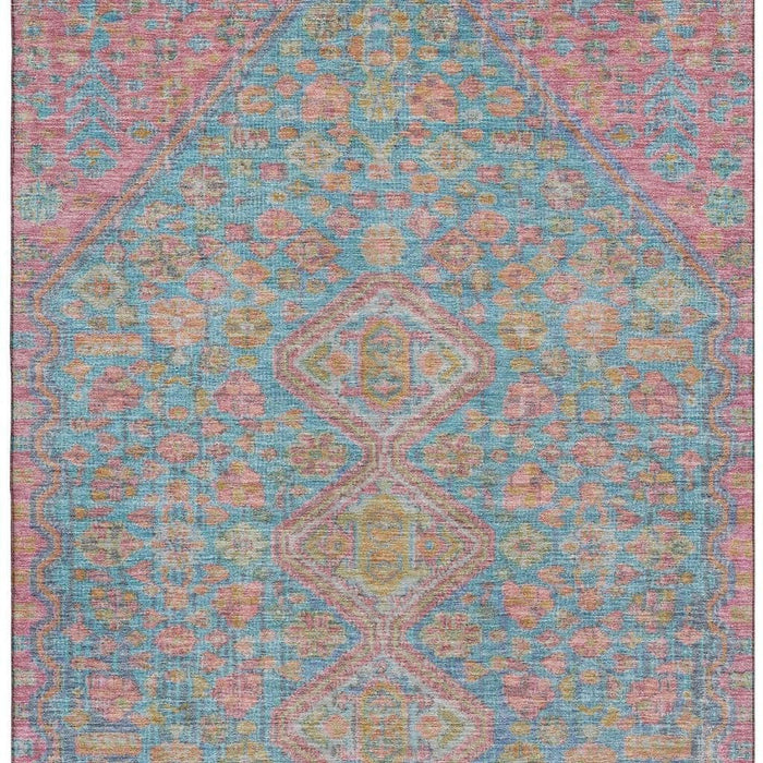 10' X 14' Geometric Washable Area Rug With UV Protection (705185) - Sky Blue / Teal / Blush