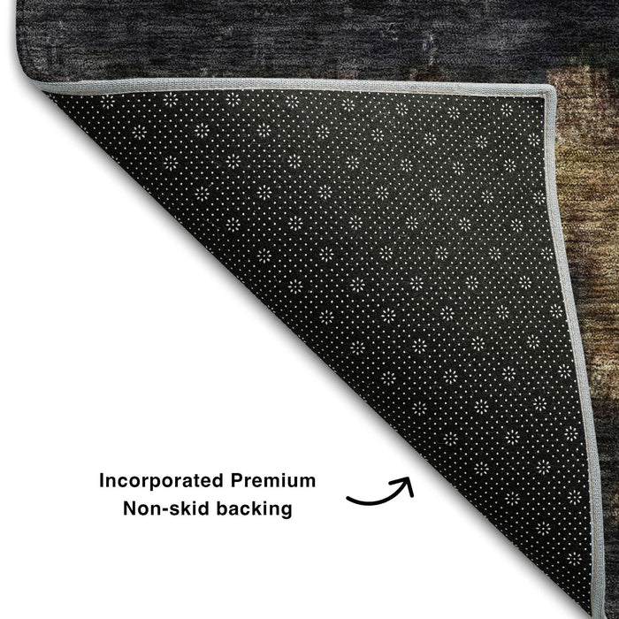 10' X 14' Abstract Washable Area Rug With UV Protection (688382) - Charcoal / Gold / Beige