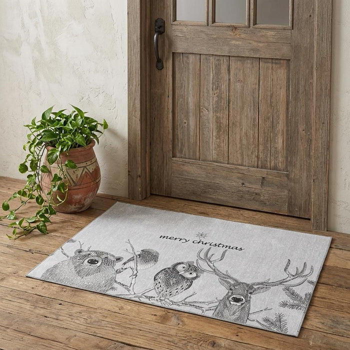 3' X 5' Christmas Woodland Lodge Washable Area Rug With UV Protection (646458) - Gray / Black