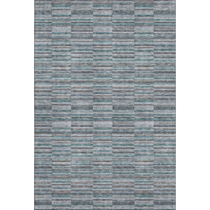 10' X 14' Striped Washable Area Rug With UV Protection - Teal / Gray