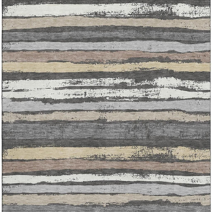 10' X 14' Striped Washable Area Rug With UV Protection (679995) - Charcoal / Gray / Beige