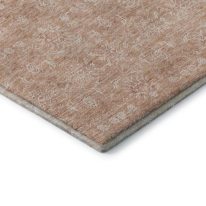 10' X 14' Floral Washable Area Rug With UV Protection (656891) - Coral / Ivory